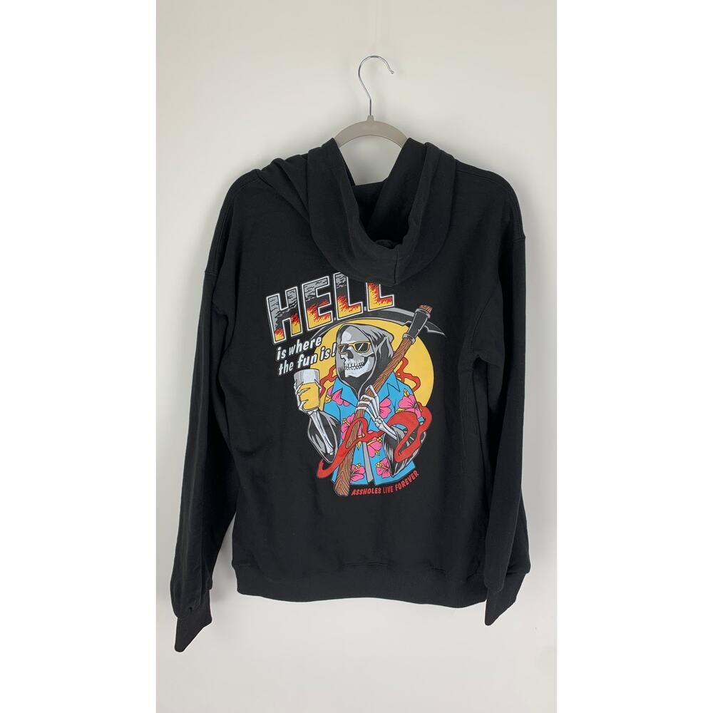 Assholes Live Forever Unisex Hoodie Medium Hell Is Where The Fun Is Skelton New